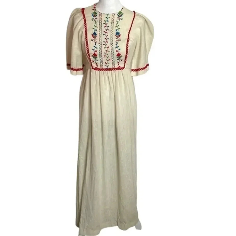 Vintage Dutchess Jr. Loungewear Long Boho‎ Fairy Cute Women's Embroidered Dress